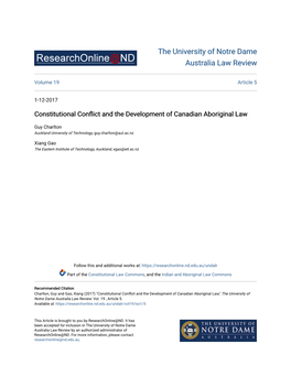 Constitutional Conflict and the Development of Canadian Aboriginal Law