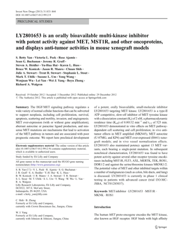 LY2801653 Is an Orally Bioavailable Multi-Kinase Inhibitor with Potent