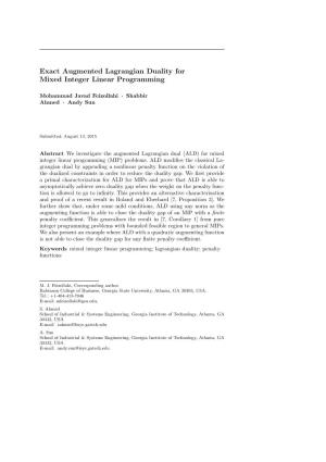 Exact Augmented Lagrangian Duality for Mixed Integer Linear Programming