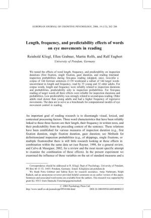 Length, Frequency, and Predictability Effects of Words on Eye Movements in Reading