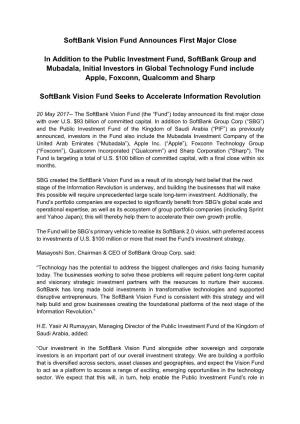 Softbank Vision Fund Announces First Major Close