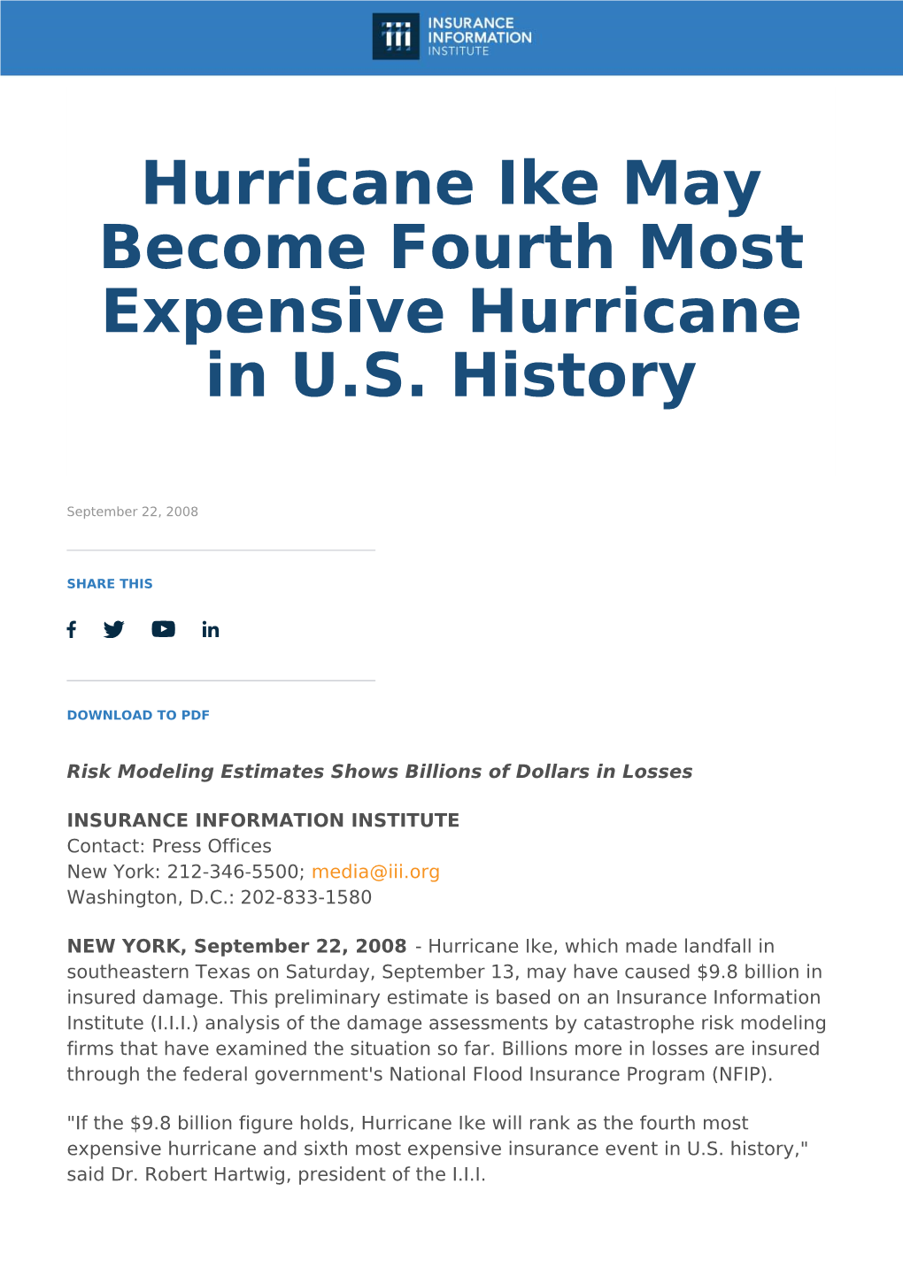 Hurricane Ike May Become Hurricane Ike May Become Fourth Most Expensive Fourth Most Expensive Hurricane in U.S. History Hurrican