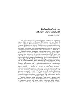 Cultural Catholicism in Cajun-Creole Louisiana