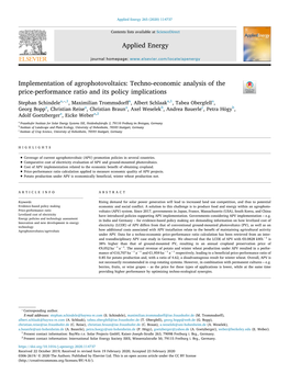 Implementation of Agrophotovoltaics Techno-Economic Analysis of the Price-Performance Ratio and Its Policy Implications