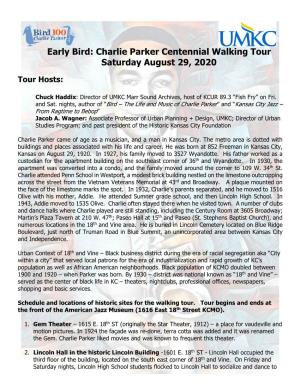 Early Bird: Charlie Parker Centennial Walking Tour Saturday August 29, 2020