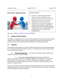 Novation Agreements Guiding Principles: • Novation Is a Legal Concept That Aims to Achieve a Process of Substitution