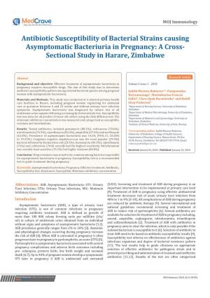 Antibiotic Susceptibility of Bacterial Strains Causing Asymptomatic Bacteriuria in Pregnancy: a Cross- Sectional Study in Harare, Zimbabwe