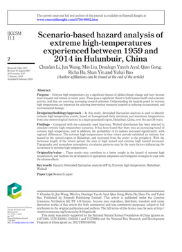 Scenario-Based Hazard Analysis of Extreme High-Temperatures Experienced Between 1959 and 2 2014 in Hulunbuir, China