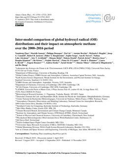 Inter-Model Comparison of Global Hydroxyl Radical (OH) Distributions and Their Impact on Atmospheric Methane Over the 2000–2016 Period