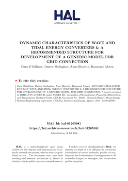 Dynamic Characteristics of Wave and Tidal Energy