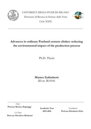 Advances in Ordinary Portland Cement Clinker: Reducing the Environmental Impact of the Production Process