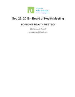 Sep 26, 2018 - Board of Health Meeting