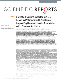 Elevated Serum Interleukin-34 Level in Patients with Systemic Lupus