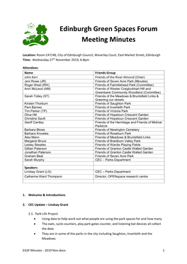 Edinburgh Green Spaces Forum Meeting Minutes