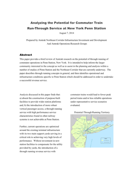 Analyzing the Potential for Commuter Train Run-Through Service at New York Penn Station August 7, 2014