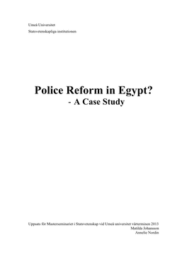 Police Reform in Egypt? - a Case Study