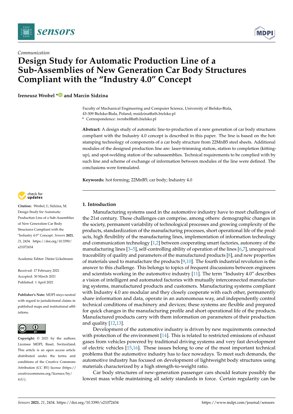 Design Study for Automatic Production Line of a Sub-Assemblies of New Generation Car Body Structures Compliant with the “Industry 4.0” Concept