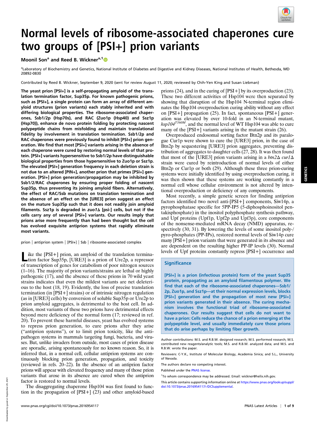 Normal Levels of Ribosome-Associated Chaperones Cure Two Groups of [PSI+] Prion Variants