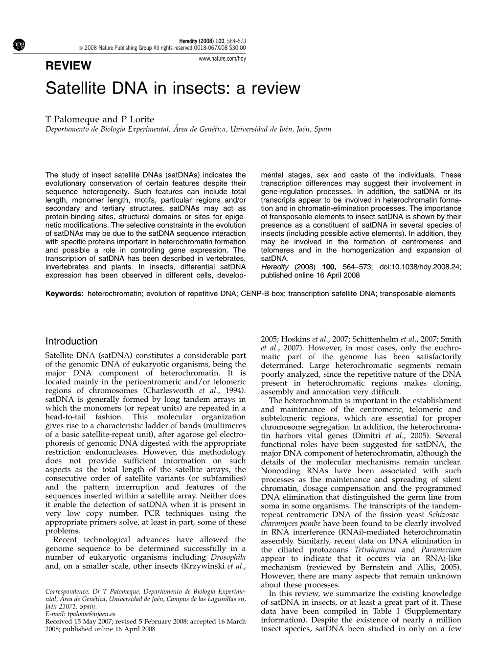 Satellite DNA in Insects: a Review