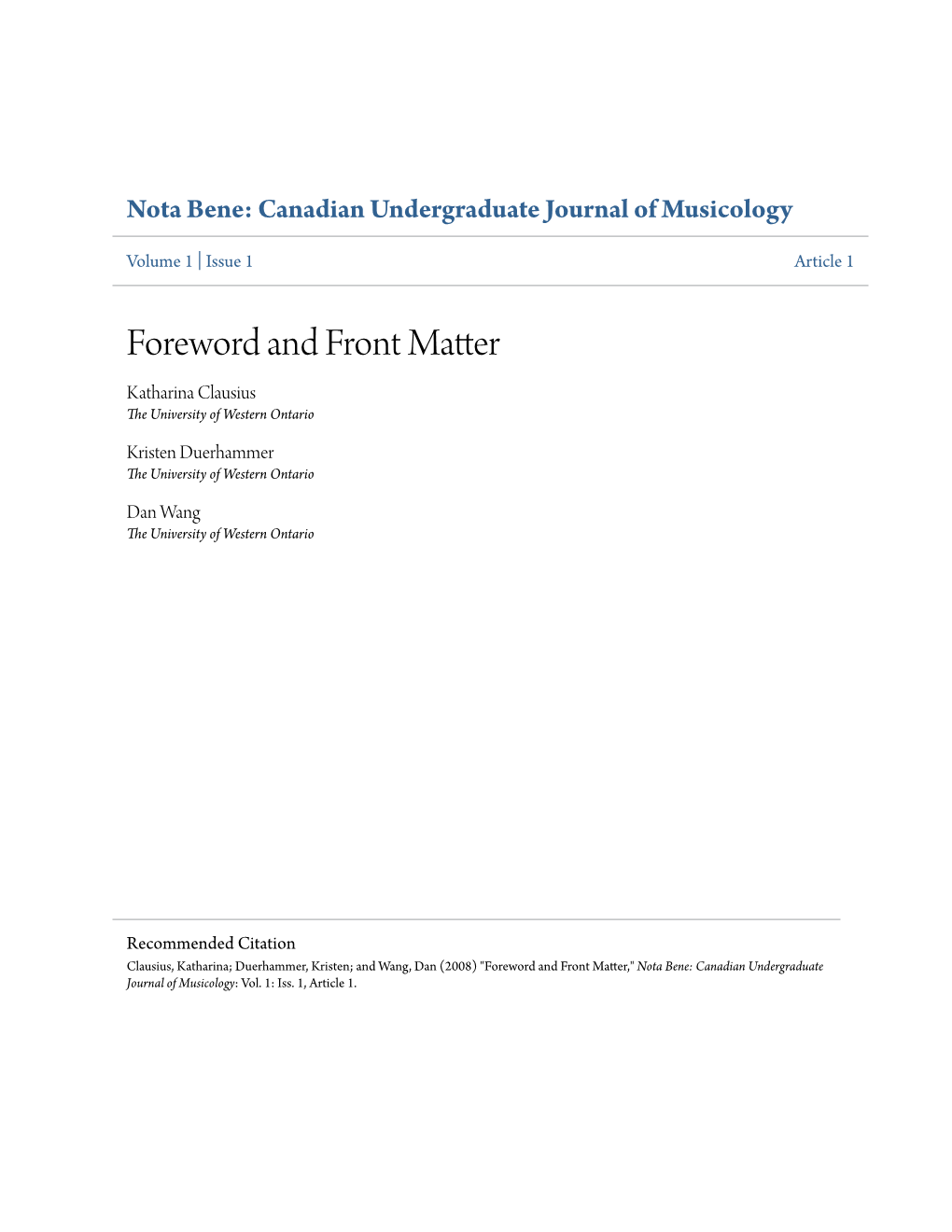 Nota Bene: Canadian Undergraduate Journal of Musicology