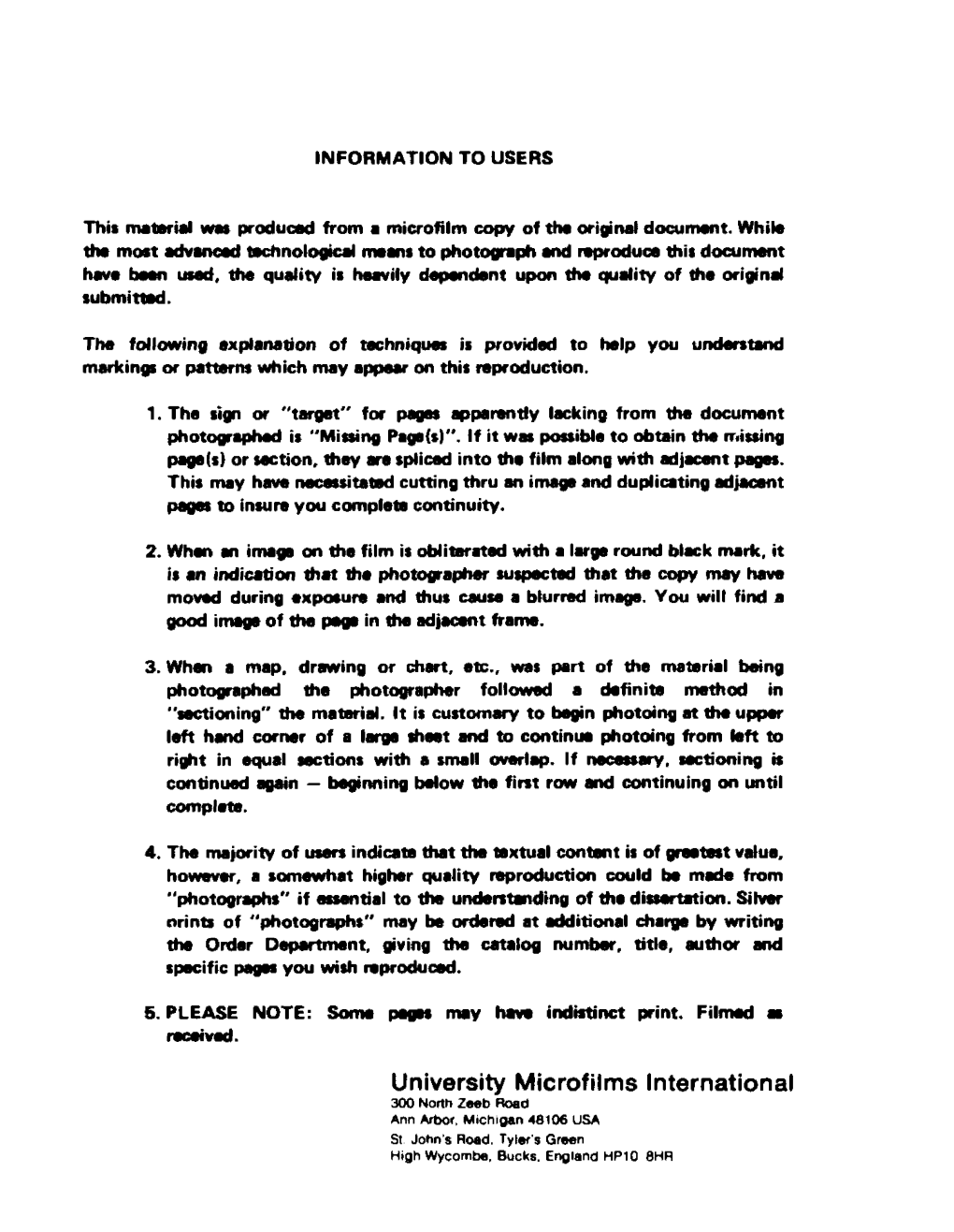 University Microfilms International 300 North Zeeb Road Ann Arbor, Michigan 48106 USA St John’S Road