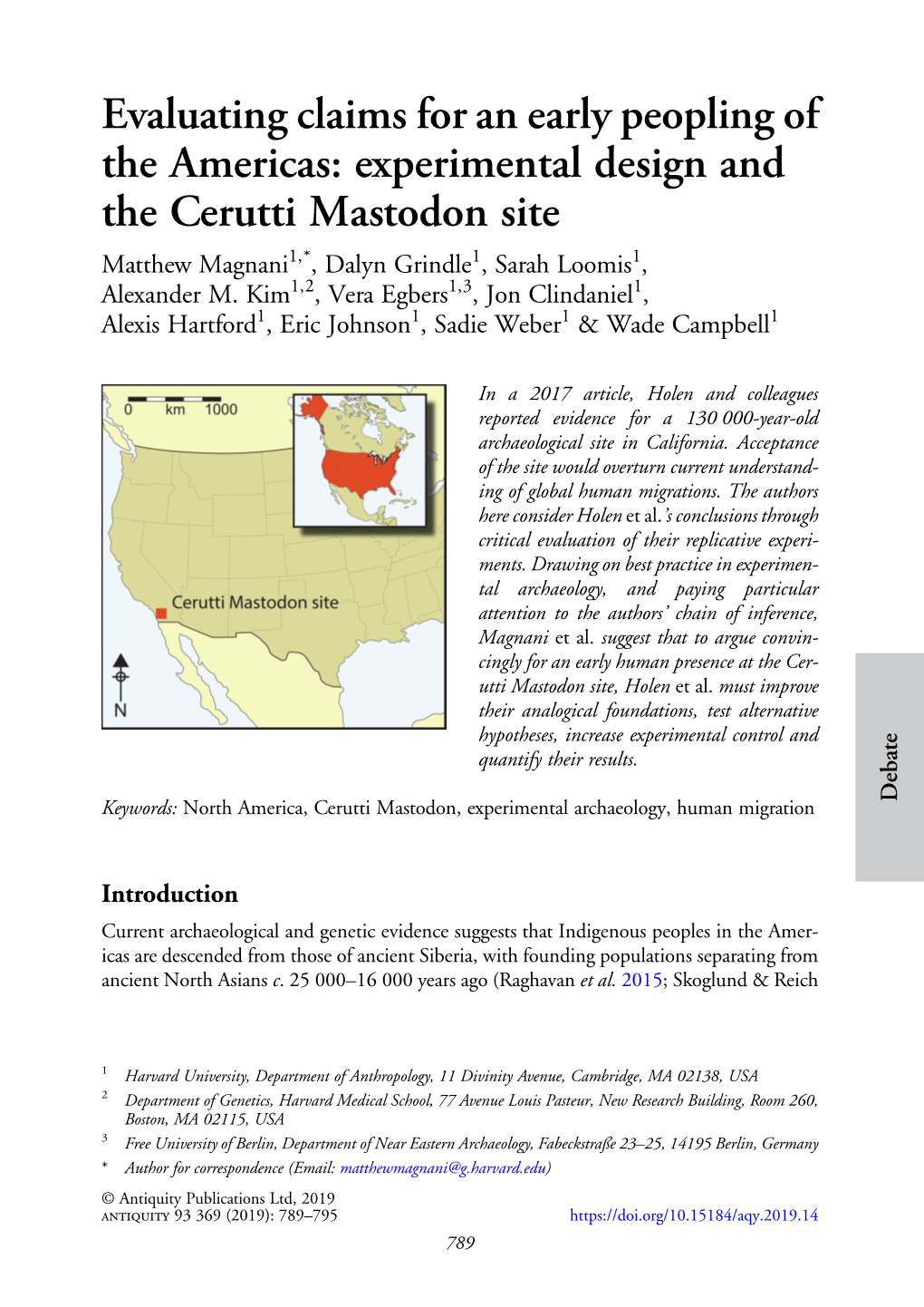 Evaluating Claims for an Early Peopling Of