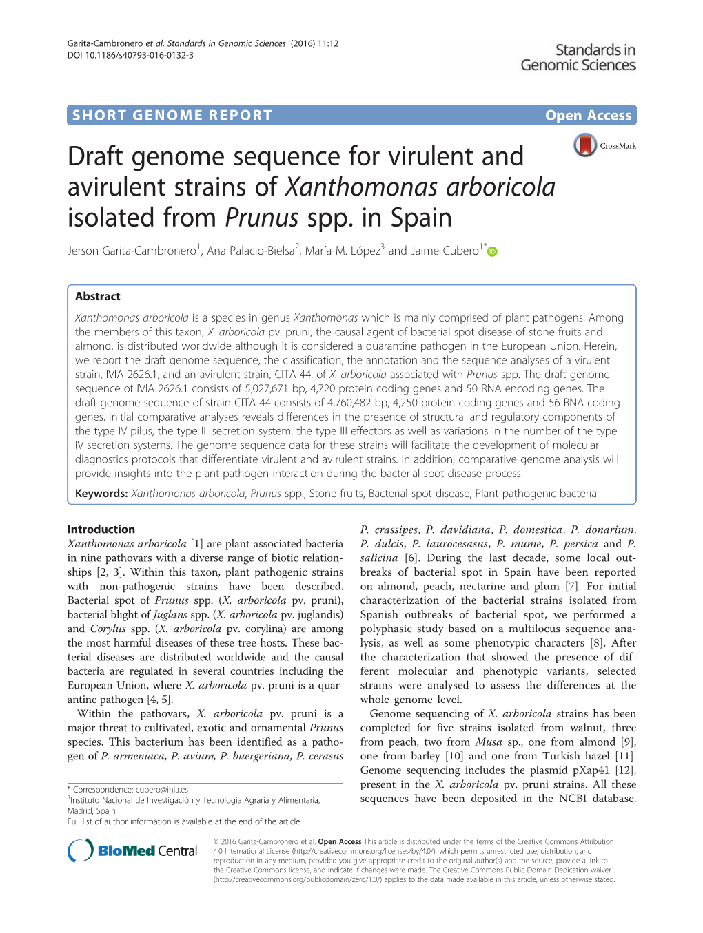 Draft Genome Sequence for Virulent and Avirulent Strains of Xanthomonas Arboricola Isolated from Prunus Spp