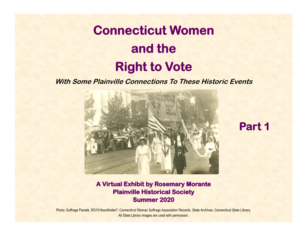 Connecticut Women and the Right to Vote with Some Plainville Connections to These Historic Events