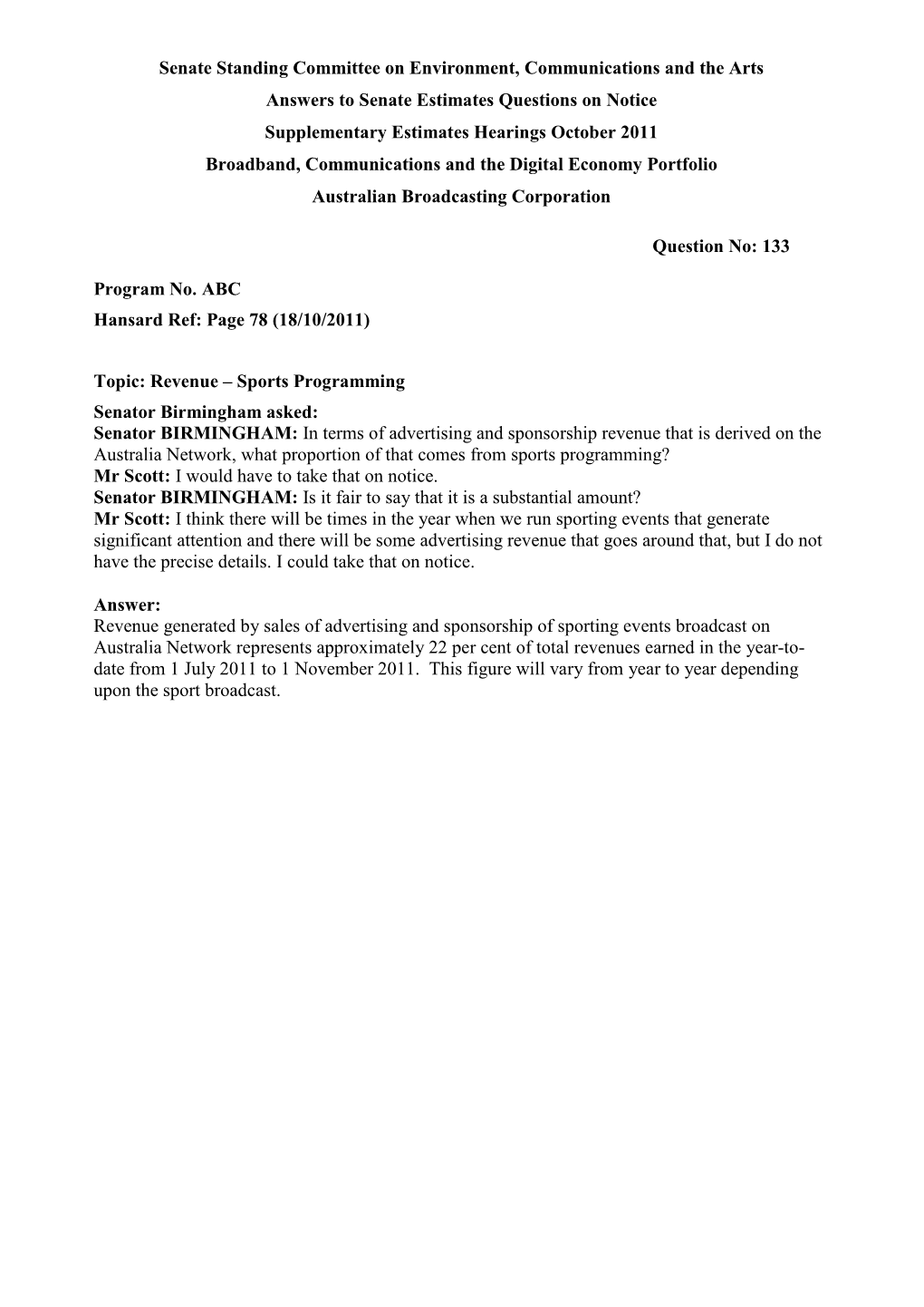 Supplementary Budget Estimates 2010-2011