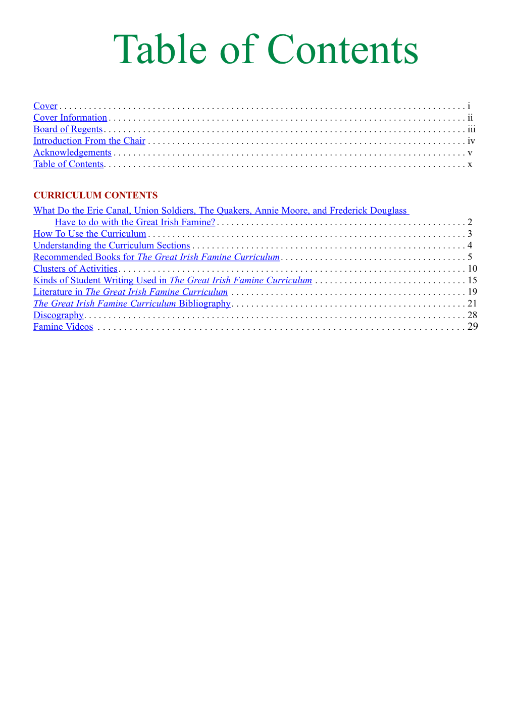 Table of Contents