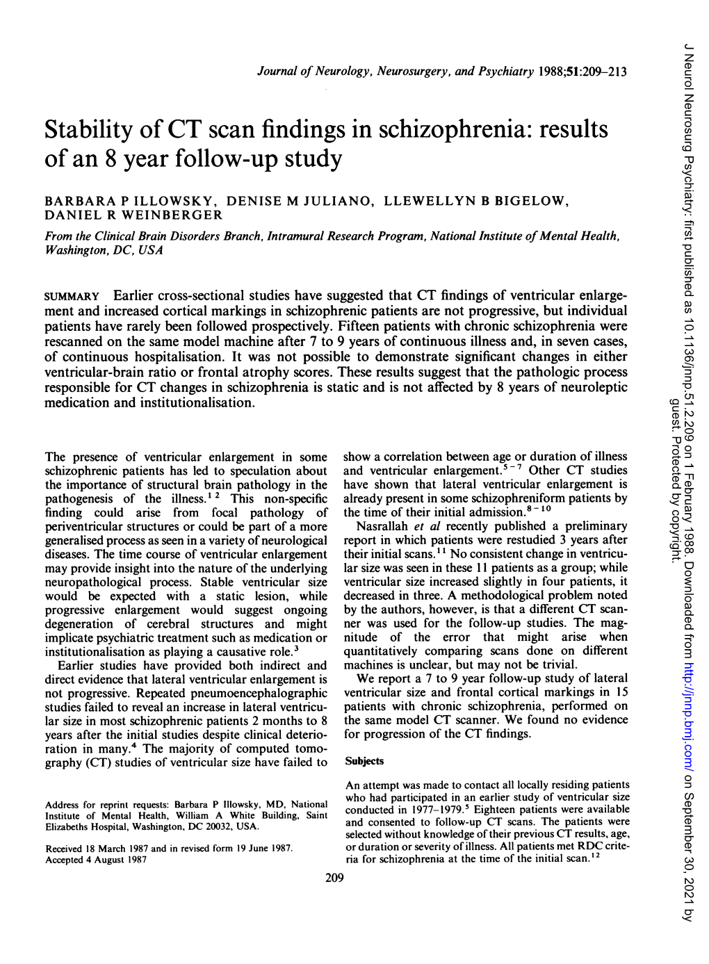 Stability of CT Scan Findings in Schizophrenia: Results Ofan 8 Year