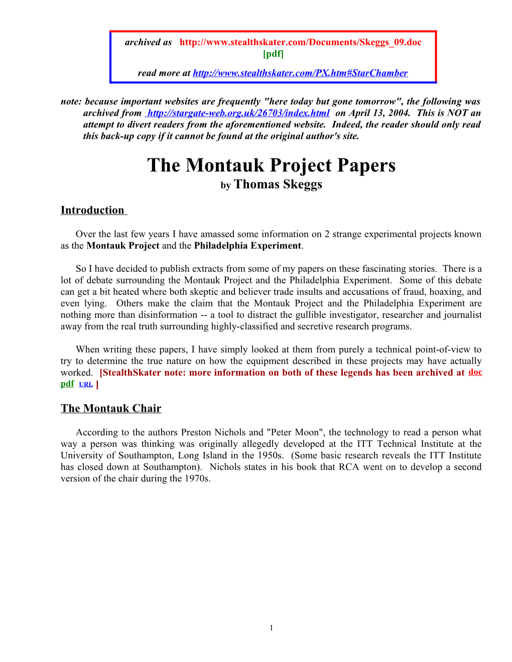 The Montauk Project Papers