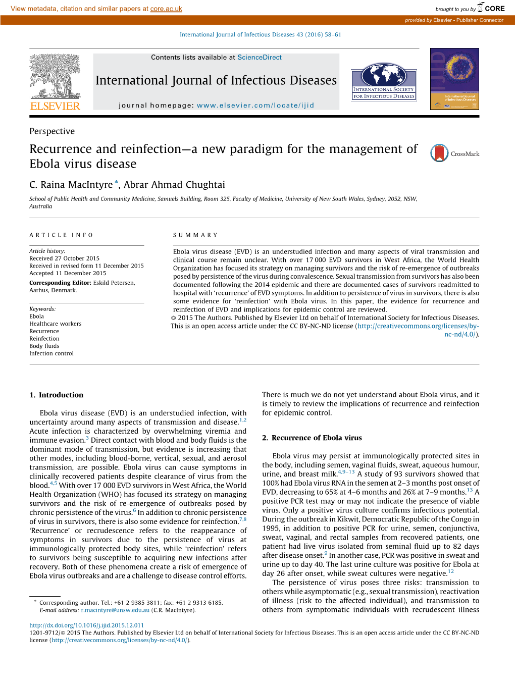 Recurrence and Reinfection—A New Paradigm for the Management of Ebola Virus Disease