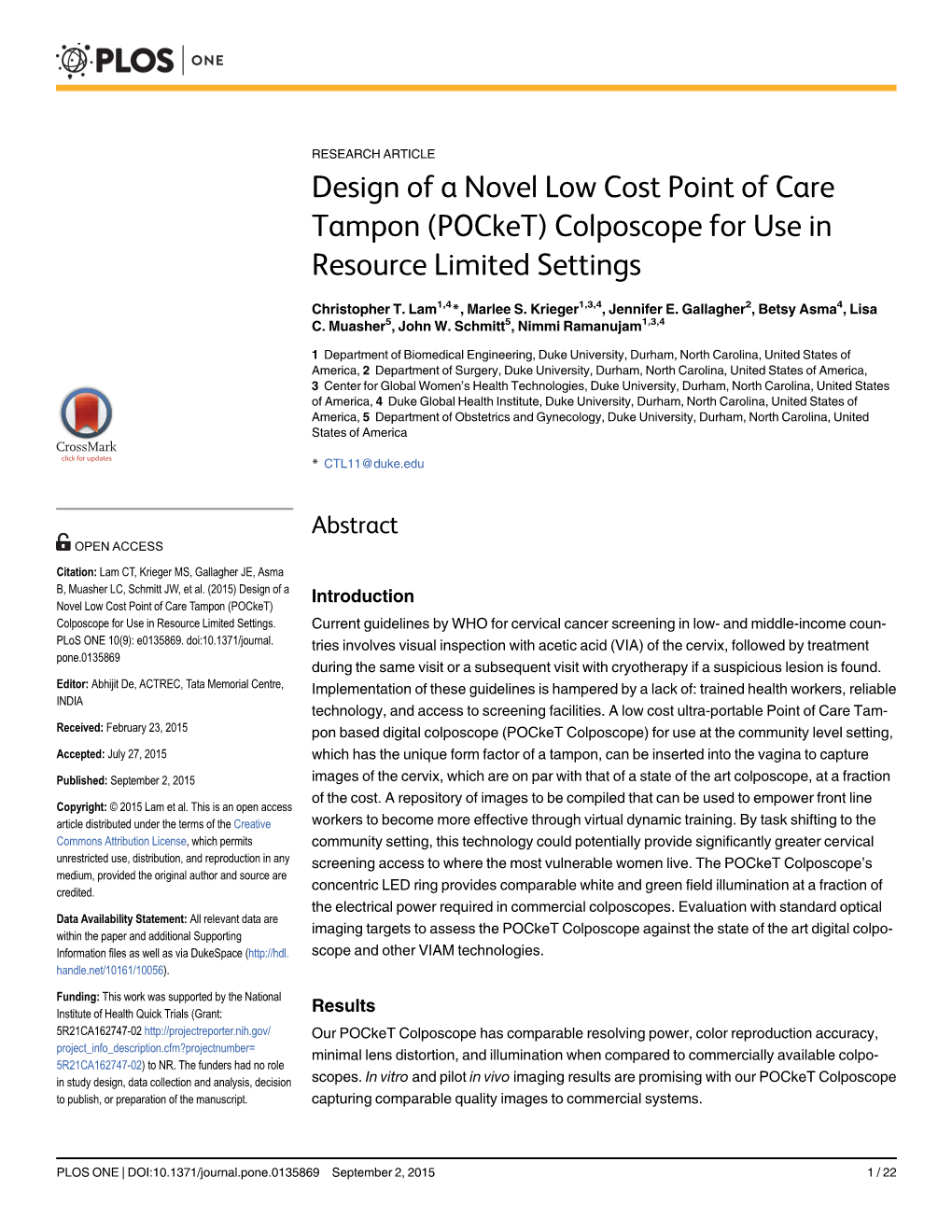 (Pocket) Colposcope for Use in Resource Limited Settings