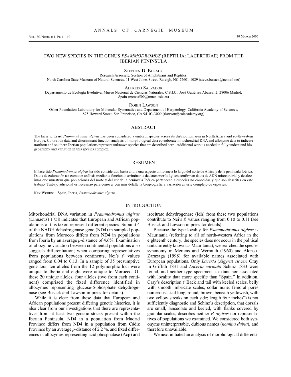 Two New Species in the Genus Psammodromus (Reptilia: Lacertidae) from the Iberian Peninsula