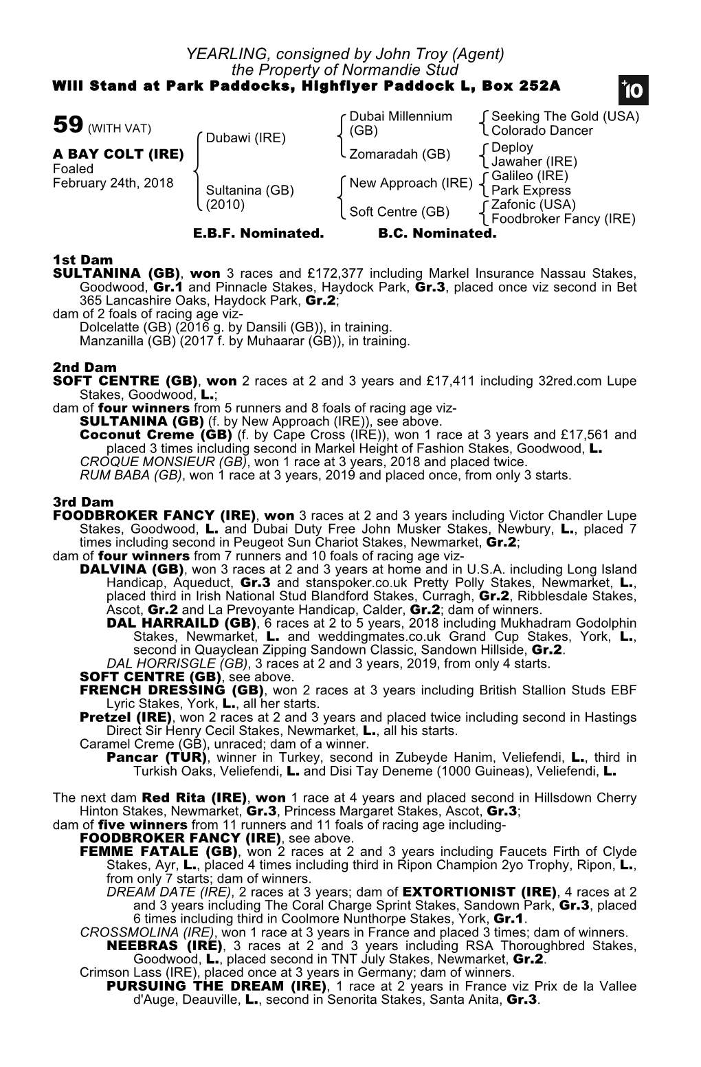 YEARLING, Consigned by John Troy (Agent) the Property of Normandie Stud Will Stand at Park Paddocks, Highflyer Paddock L, Box 252A