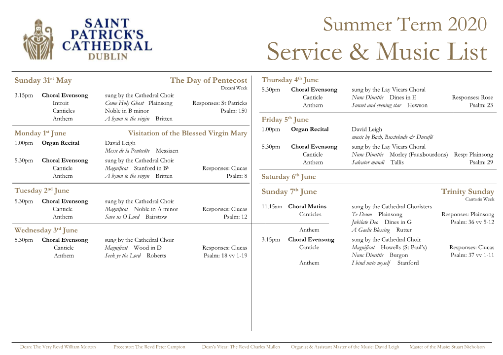 Service & Music List