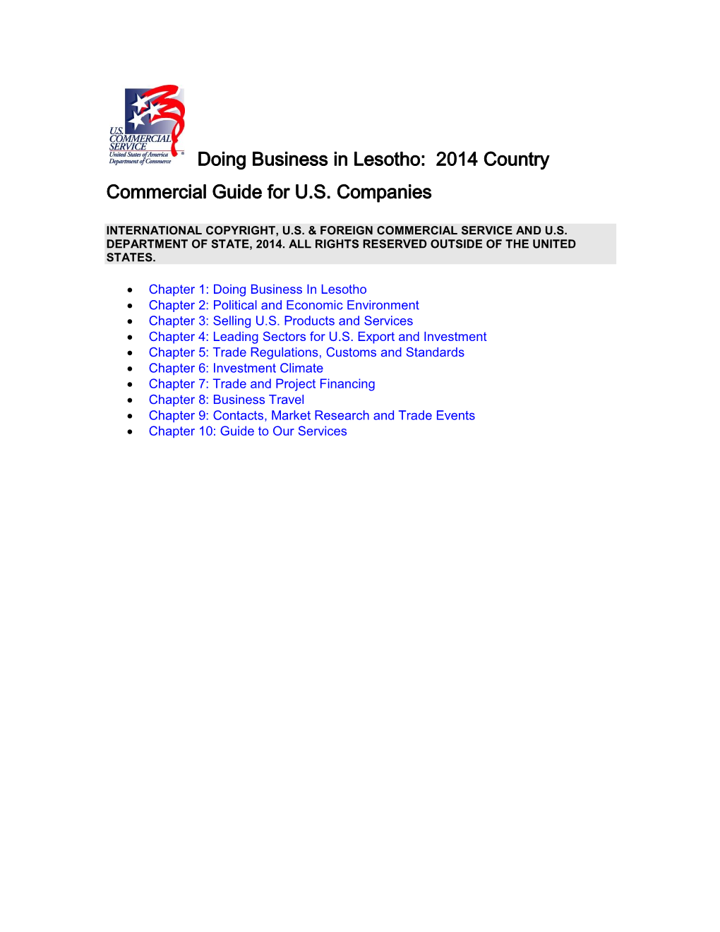 Doing Business in Lesotho: 2014 Country Commercial Guide for U.S. Companies