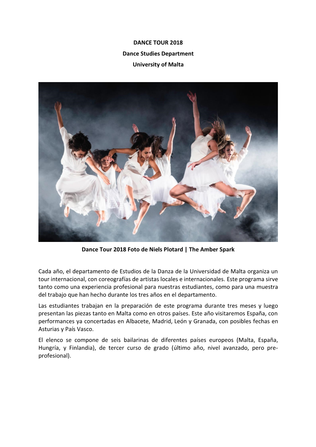 DANCE TOUR 2018 Dance Studies Department University of Malta