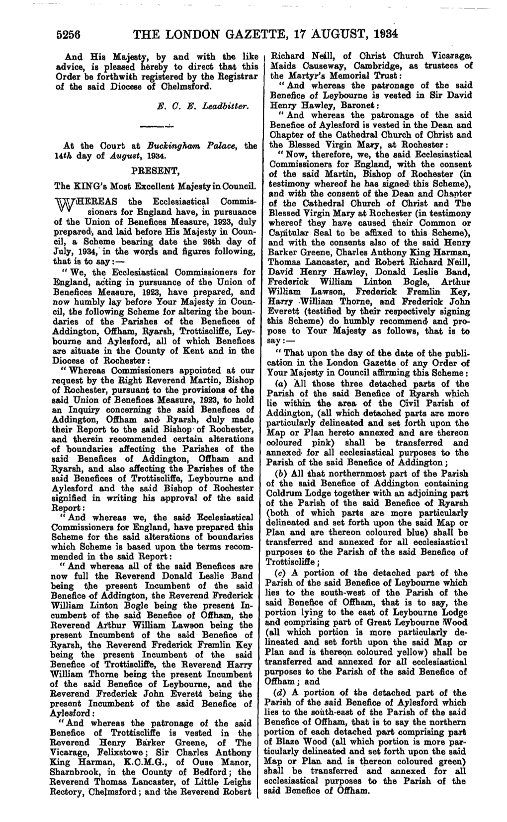 5256 the London Gazette, 17 August, 1934