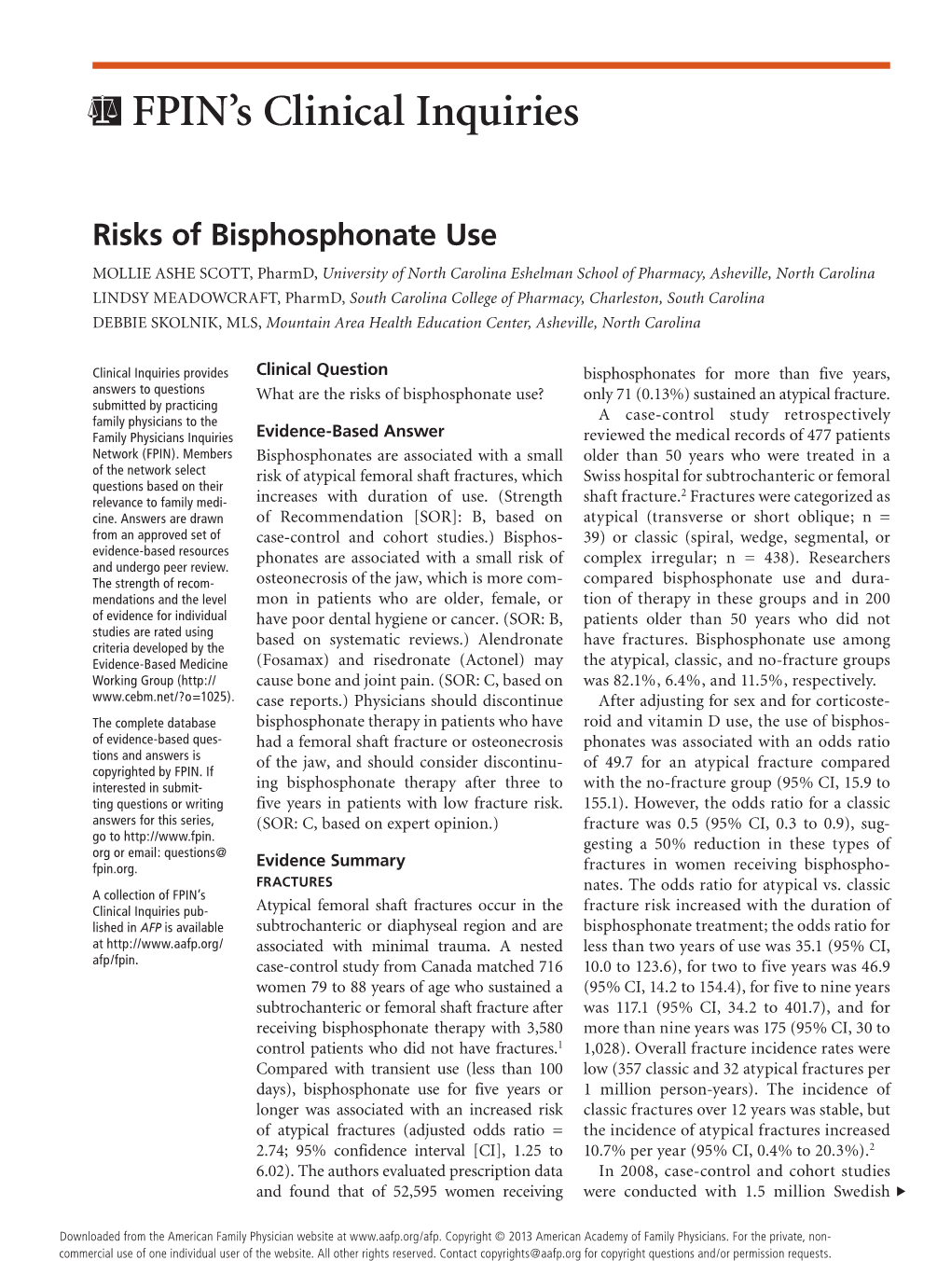 Risks of Bisphosphonate