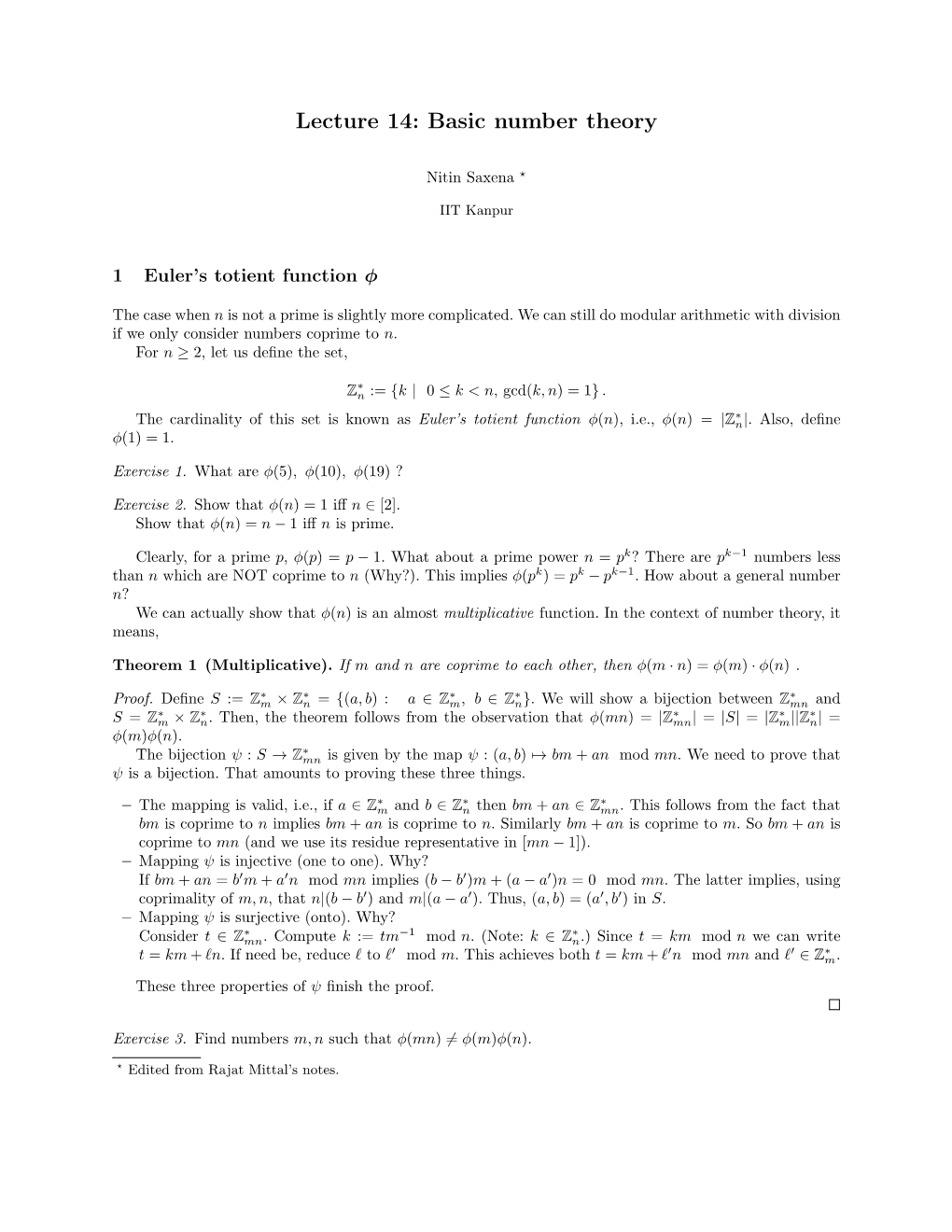 Lecture 14: Basic Number Theory