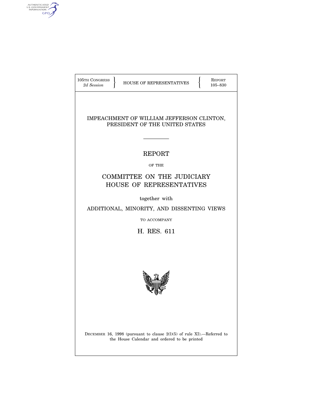 Report of the House Judiciary Committee on the Impeachment Of