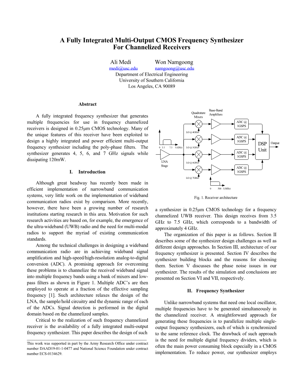 A Fully Integrated Multi-Output CMOS Frequency Synthesizer for Channelized Receivers