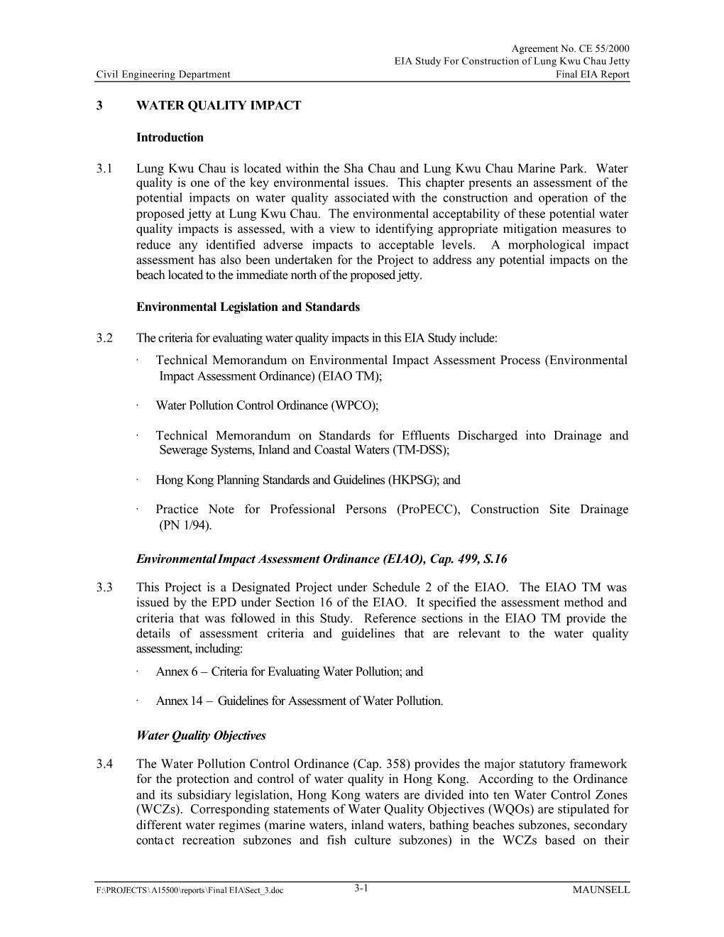 3 WATER QUALITY IMPACT Introduction 3.1 Lung Kwu Chau Is