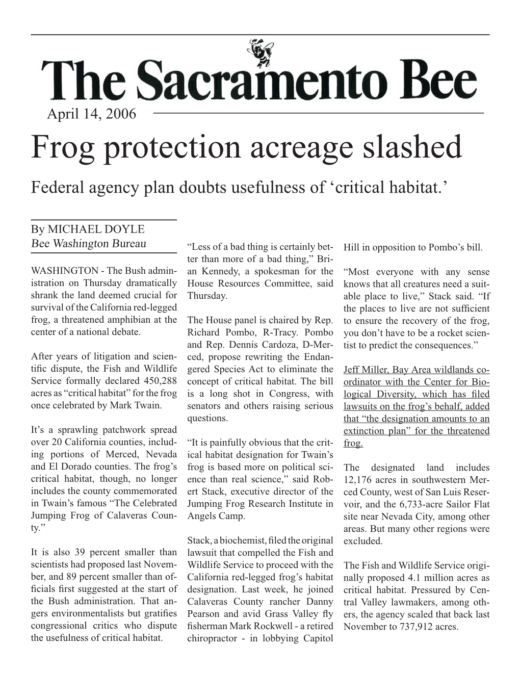 Frog Protection Acreage Slashed.Indd