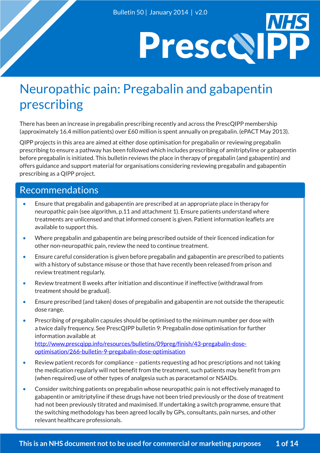 Neuropathic Pain: Pregabalin and Gabapentin Prescribing