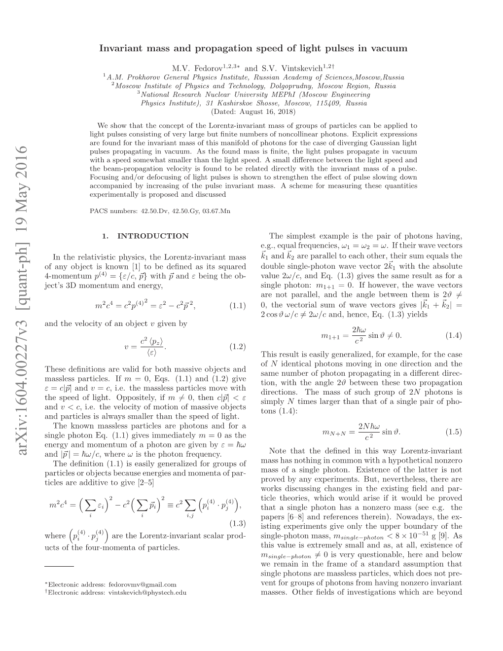 Arxiv:1604.00227V3 [Quant-Ph] 19 May 2016 Where Cso H Ormmnao Particles