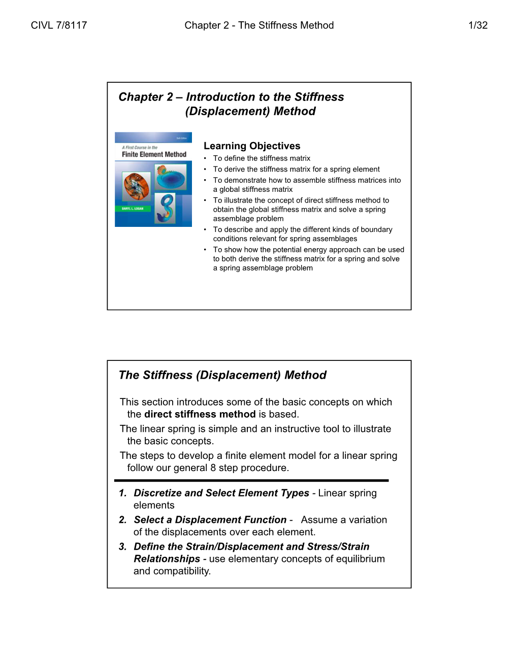 Chapter 2 – Introduction to the Stiffness (Displacement) Method