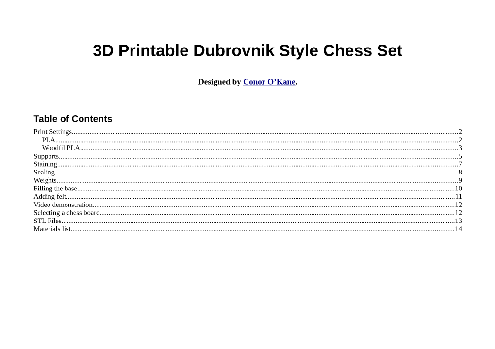 3D Printable Dubrovnik Style Chess Set